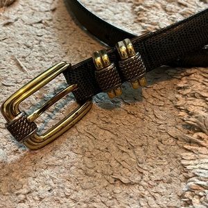 Size M/30 Brighton black leather belt with snake texture